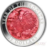 Cook Islands YEAR OF THE ROOSTER series MOTHER OF PEARL LUNAR Silver Coin $25 Inlay Mother of Pearl 2017 Proof 5 oz